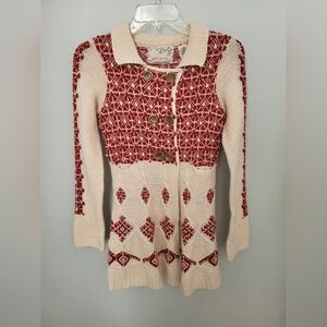 Anthropologie Sparrow Lantern Mile Sweater Long Cardigan Patteren Rare Red Small